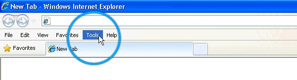 Screenshot showing the tools menu for Internet Explorer 6/7/8